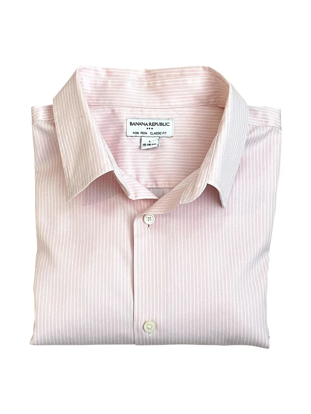 Banana Republic Men's LG Pink/White Striped L/S Dress Shirt